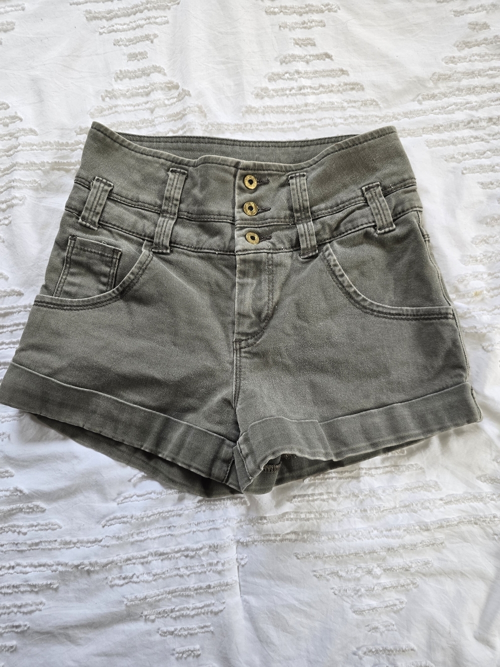 Miss Selfridge Olive Shorts Size 6 (Fits XS 0) High Rise Button Front